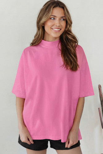 Pink Mock Neck Short Sleeve Top