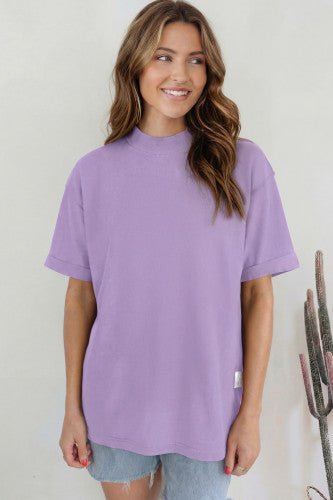 Purple Mock Neck Short Sleeve Top