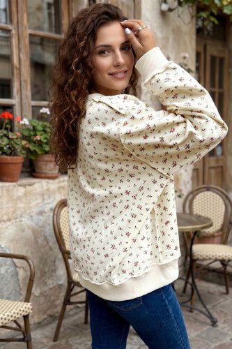 Floral Mock Neck Sweatshirt Pullover