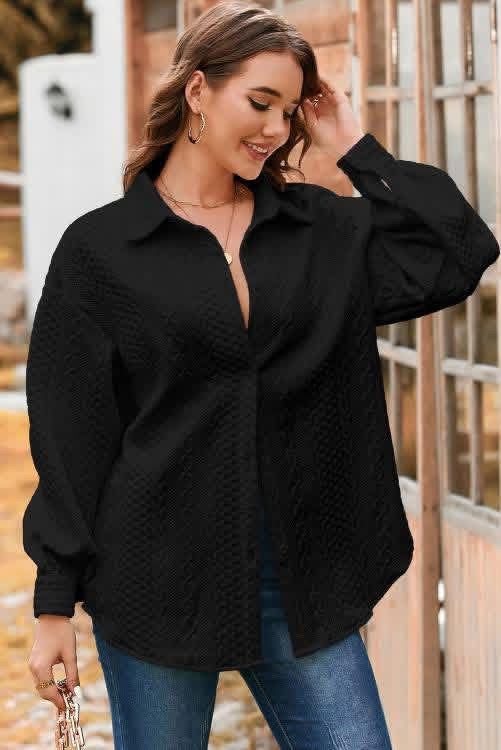 Black Quilted Button Up Shacket