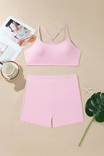Pink Gingham Active Dress with Matching Sports Bra and Shorts