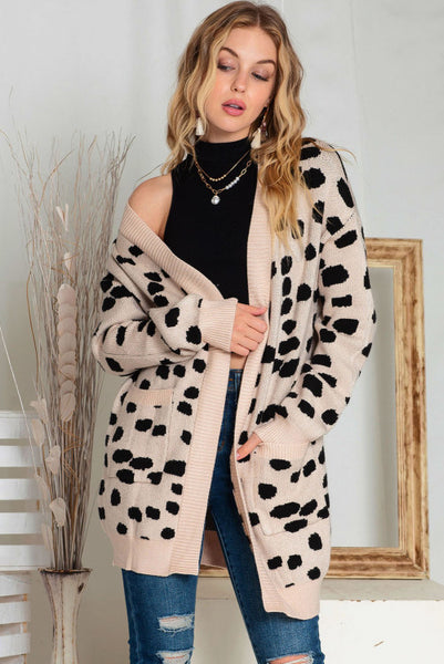 Leopard Print Longer Length Open Front Cardigan - Spotted