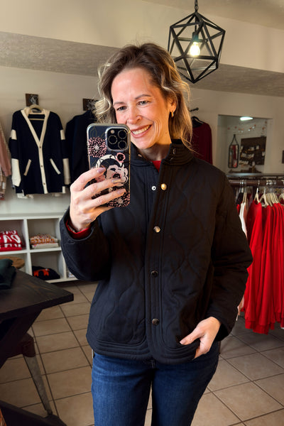 Black Quilted Snap Front Jacket