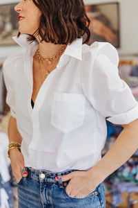 White Button Up Puff Sleeve Top