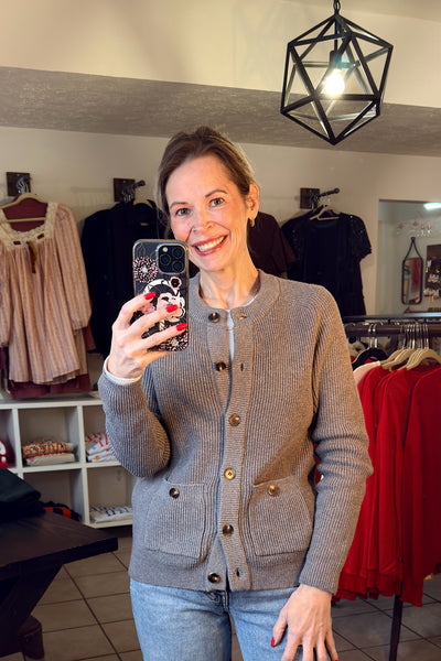 Gray Chunky Sweater Knit Button Front Cardigan