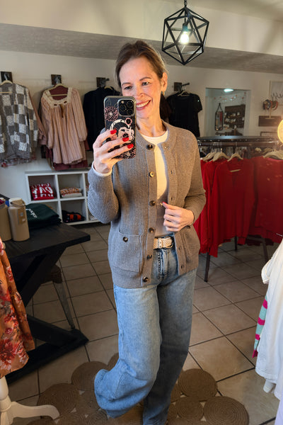 Gray Chunky Sweater Knit Button Front Cardigan