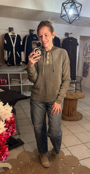 Green Mineral Wash Hooded Sweater