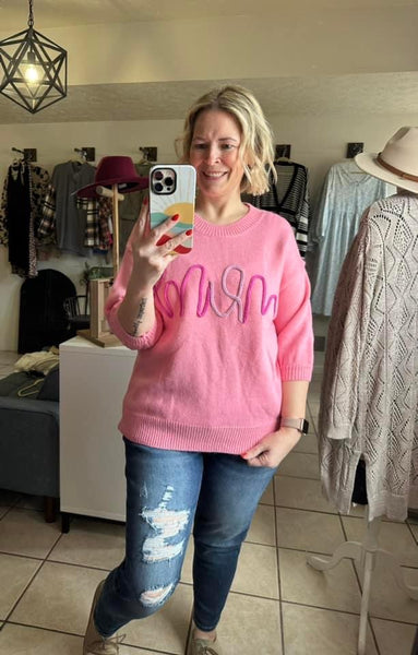 Pink ‘Mom’ Half Sleeve Sweater