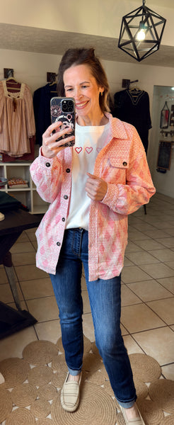 Pink Geometric Textured Flap Pocket Shacket