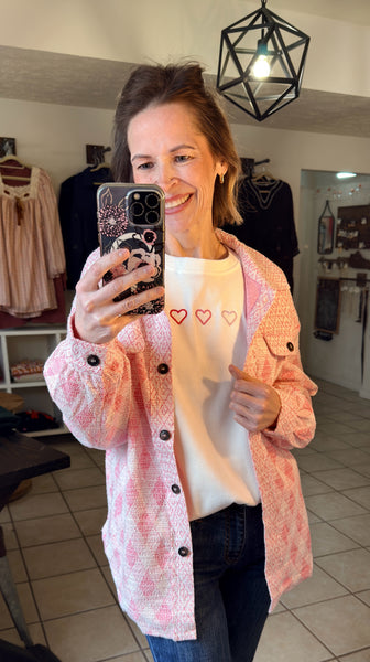 Pink Geometric Textured Flap Pocket Shacket