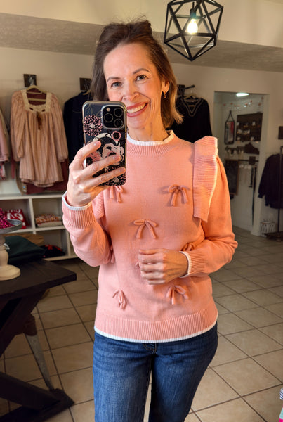 Pink Ruffle Detailed Bow Sweater
