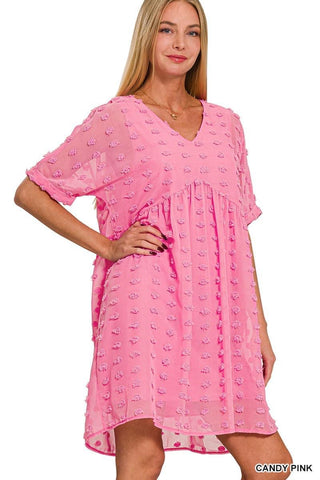 Candy Pink Swiss Dot Flowy Dress