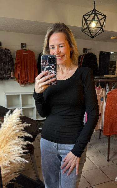 Black Basic Long Sleeve Fitted Top