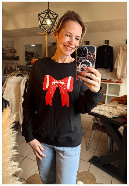 Black Pullover with Chenille Football Bow