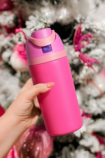 Insulated Strawberry Pink Stainless Steel Tumbler with Carry Loop - 16oz