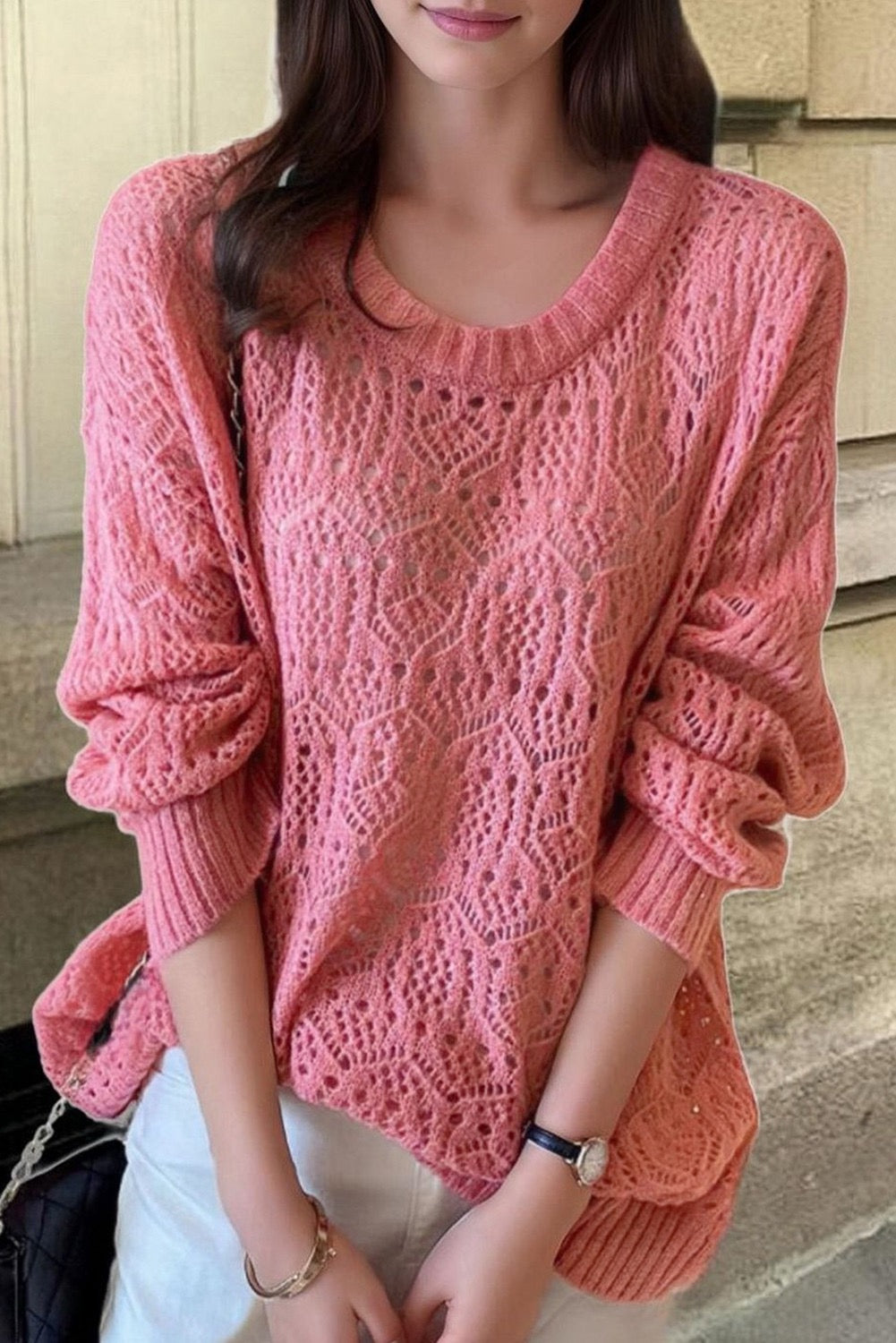 Candy Pink Open Knit Lightweight Sweater