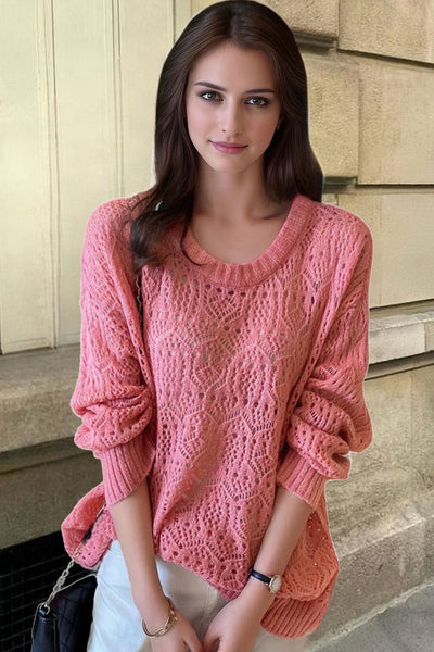 Candy Pink Open Knit Lightweight Sweater