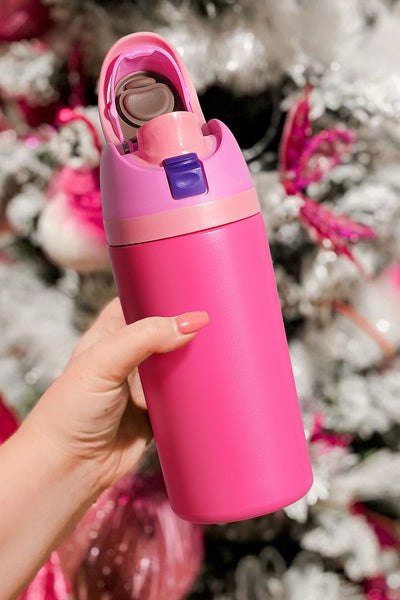 Insulated Strawberry Pink Stainless Steel Tumbler with Carry Loop - 16oz