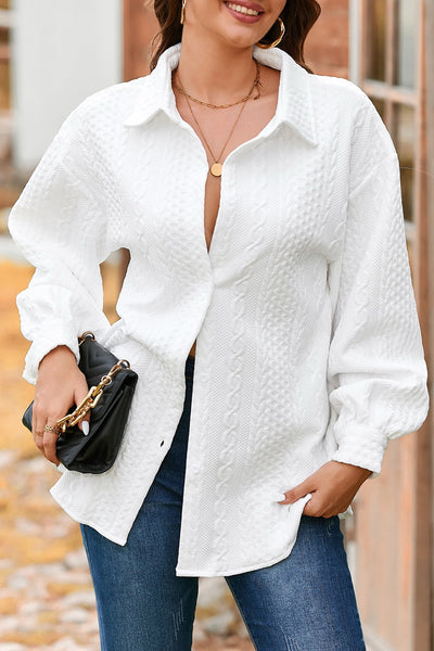 White Quilted Button Up Shacket