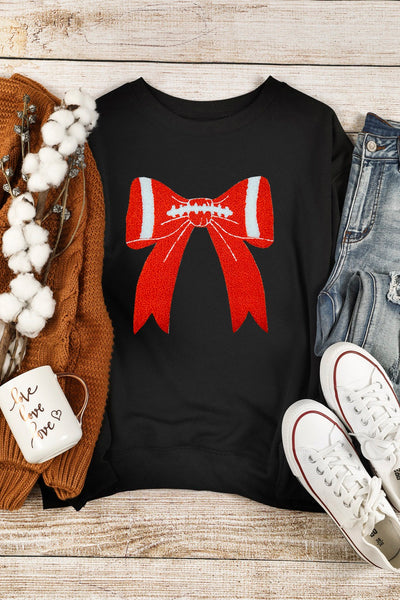 Black Pullover with Chenille Football Bow