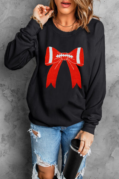Black Pullover with Chenille Football Bow