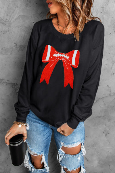 Black Pullover with Chenille Football Bow