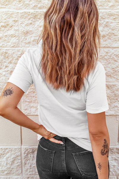 White Tee with Embroidered Ball Style Bow Game Day Graphic