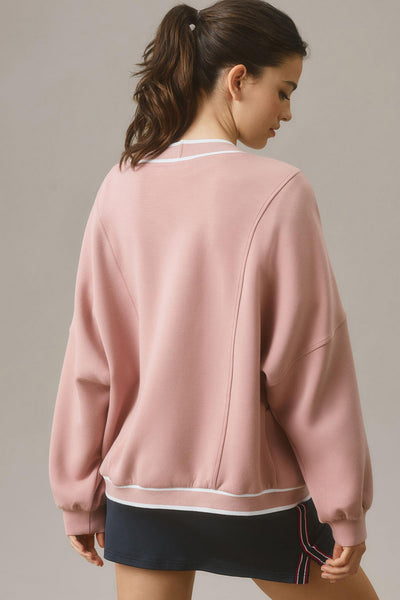 Soft Pink Button Front Grandpa Cardigan with Contrast Stripes