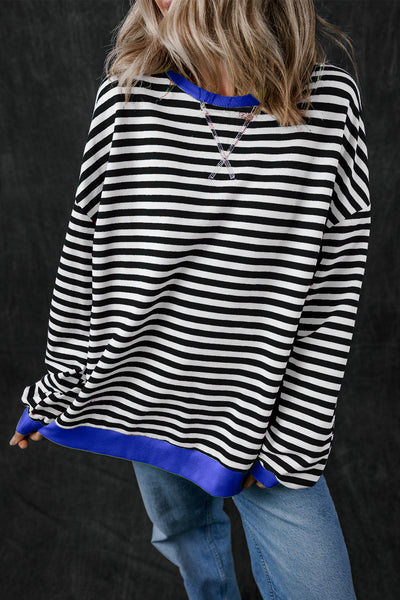 Black Striped Long Sleeve Pullover with Contrasting Trim - Game Day - Kentucky - North Hardin - Trojans - Wildcats