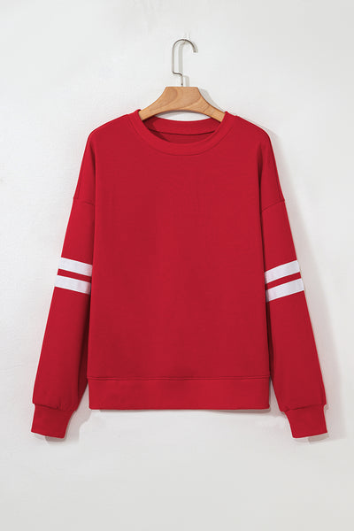 Red Varsity Striped Drop Shoulder Pullover Sweatshirt