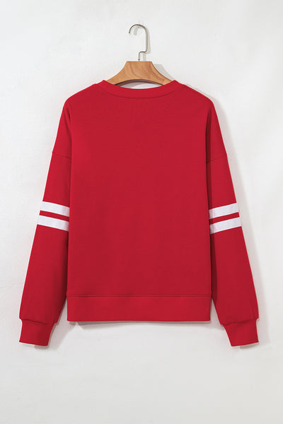 Red Varsity Striped Drop Shoulder Pullover Sweatshirt