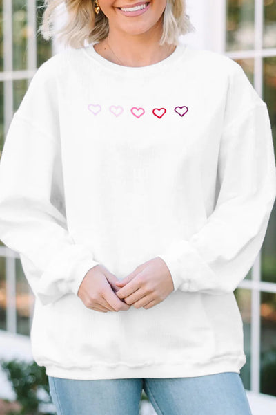 White Ribbed Pullover with Heart Embroidered Details