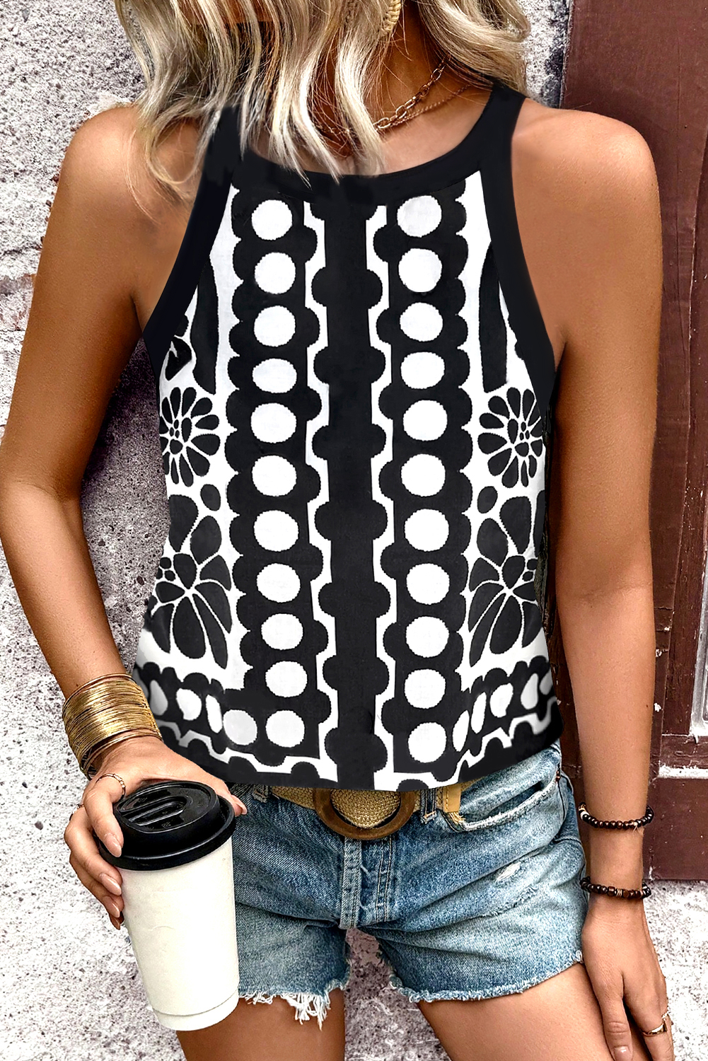 Black and White Abstract Top - Sleeveless Tank