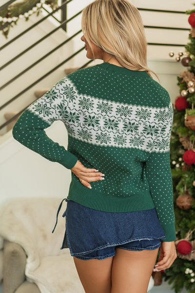 Green Snowflake Dotted Print Sweater