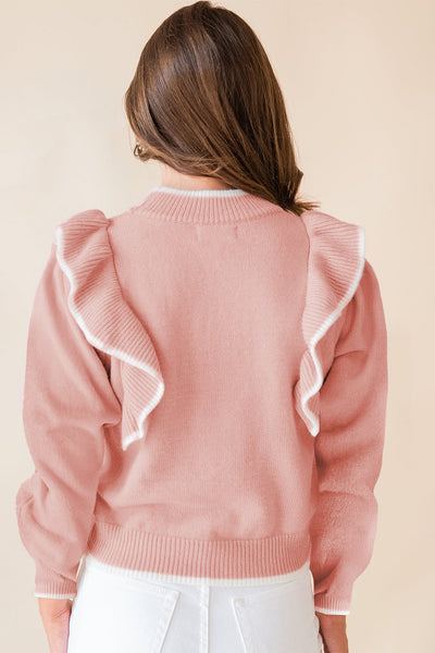 Pink Ruffle Detailed Bow Sweater