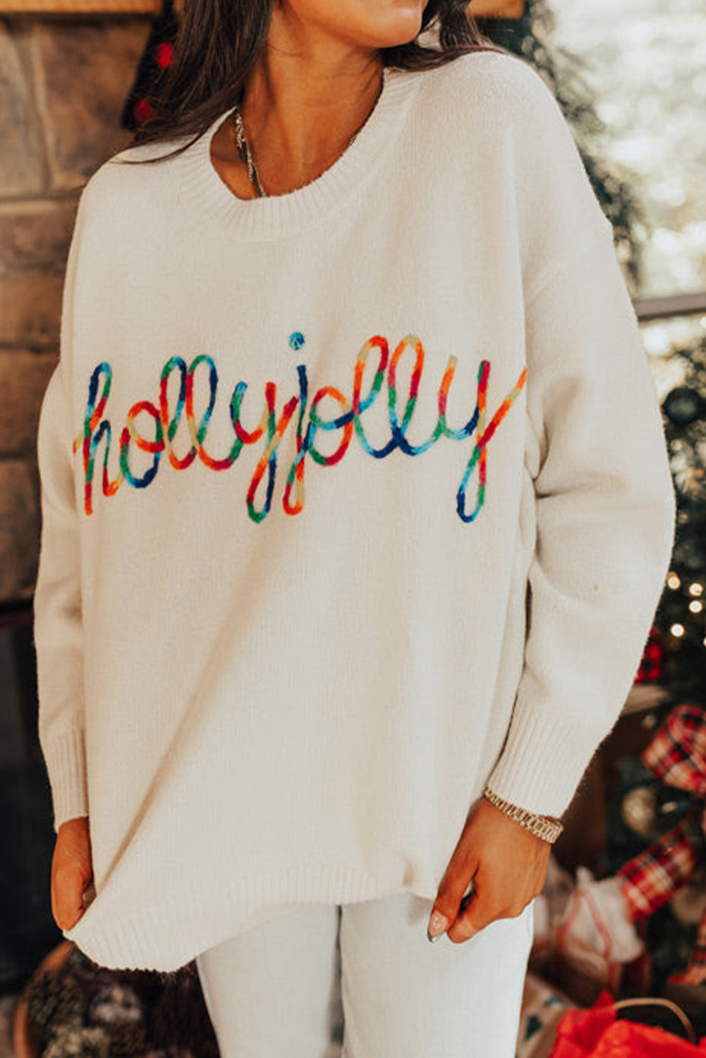 Colorful Holly Jolly Christmas Knit Sweater