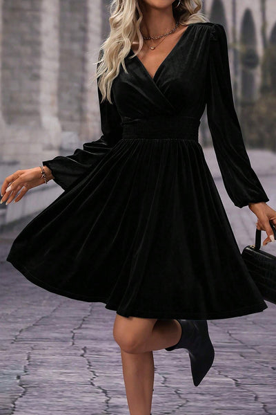 Black Velvet Long Sleeve High Waist Dress