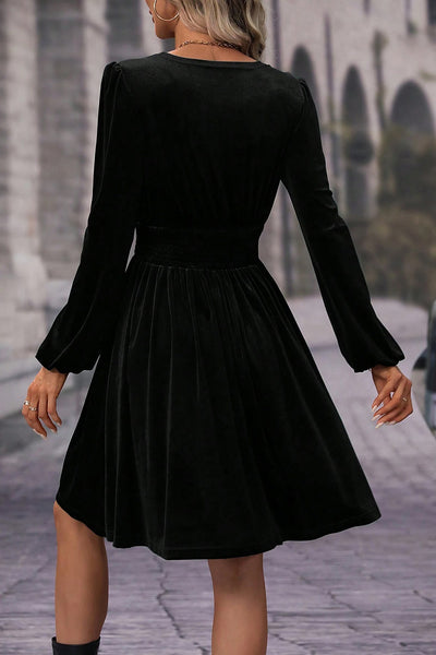 Black Velvet Long Sleeve High Waist Dress
