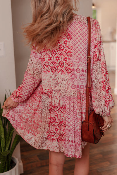 Pink and Red Floral Flowy Boho Dress