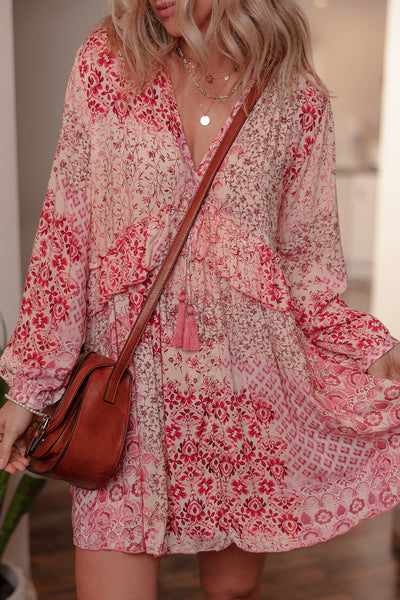 Pink and Red Floral Flowy Boho Dress