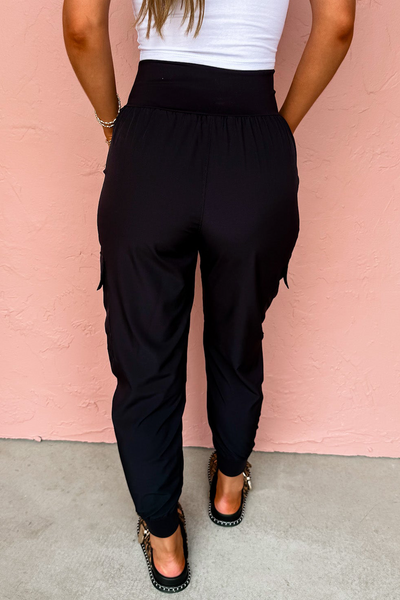 Black High Waist Pocketed Cargo Jogger Pants