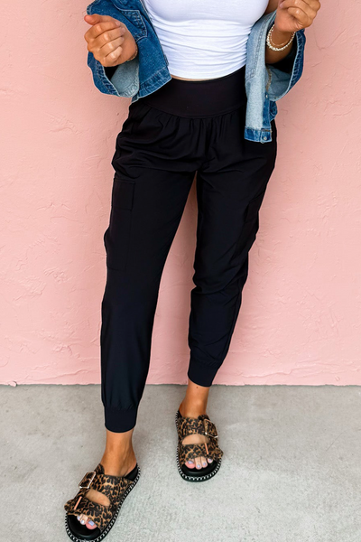 Black High Waist Pocketed Cargo Jogger Pants