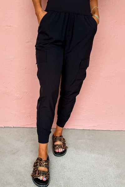 Black High Waist Pocketed Cargo Jogger Pants