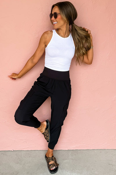 Black High Waist Pocketed Cargo Jogger Pants