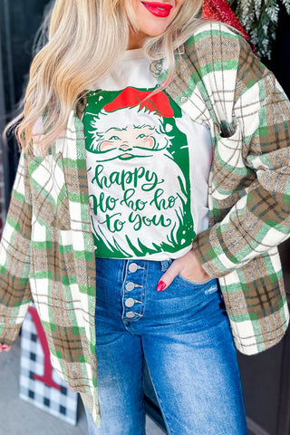 Green and Khaki Christmas Plaid Flannel Shacket