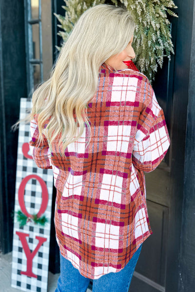 Rose Red Christmas Plaid Flannel Shacket