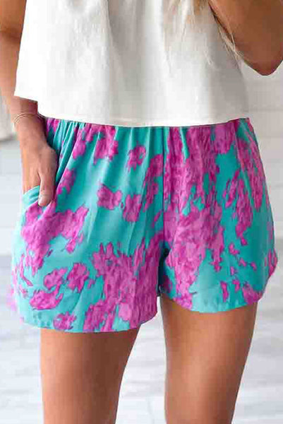 Purple and Teal Abstract Print Shorts