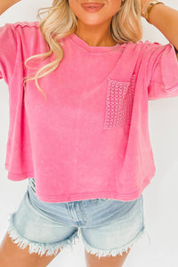 Pink Mineral Wash Tee with Lacey Pocket