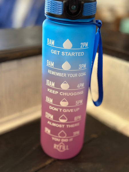 Blue and Pink Ombré Motivational Water Bottle - 32oz