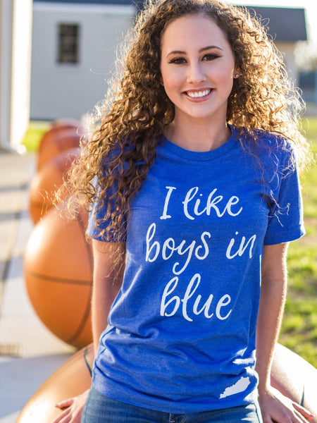 I like boys in blue-Kentucky-basketball-blue-boys-apparel-womens-unisex fit-mens-bluegrass state-graphic tee